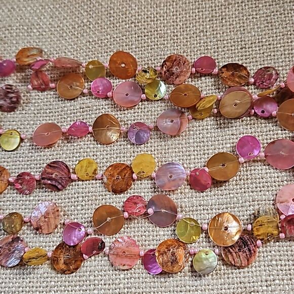 Colorful Long 36"  Round MOP Shell Chip Necklace - Rainbow Sherbet - Picture 7 of 8